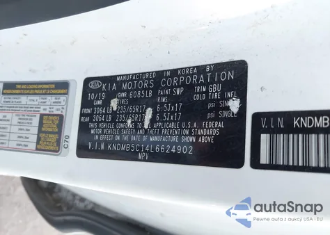 2020 Kia Sedona Lx z USA, uszkodzony, nr VIN KNDMB5C14L6624902